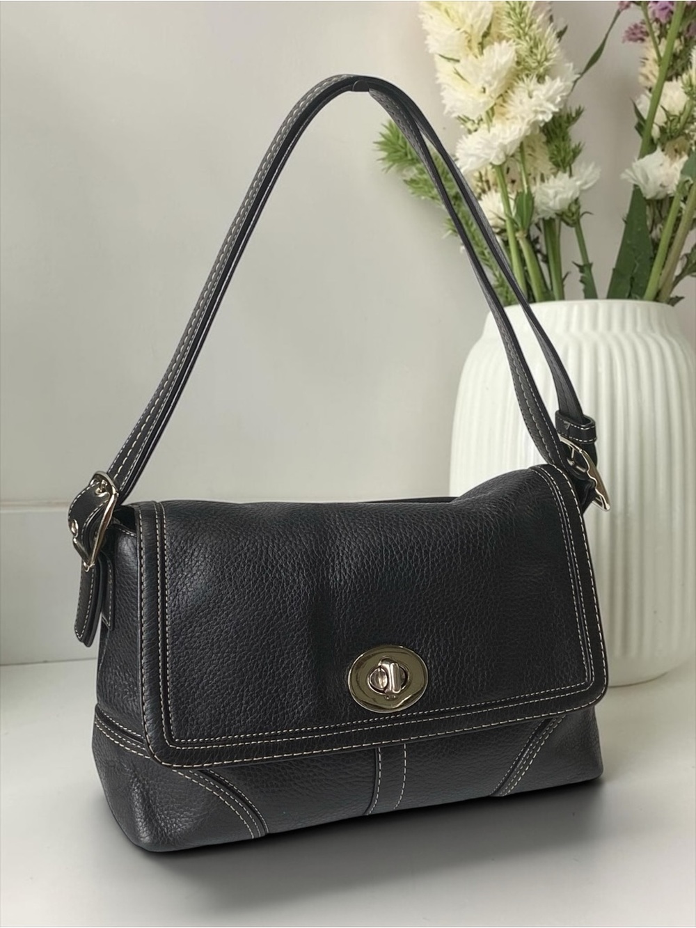 Coach Hamilton Flap Turnlock Y2K Black Convertible Shoulder Bag